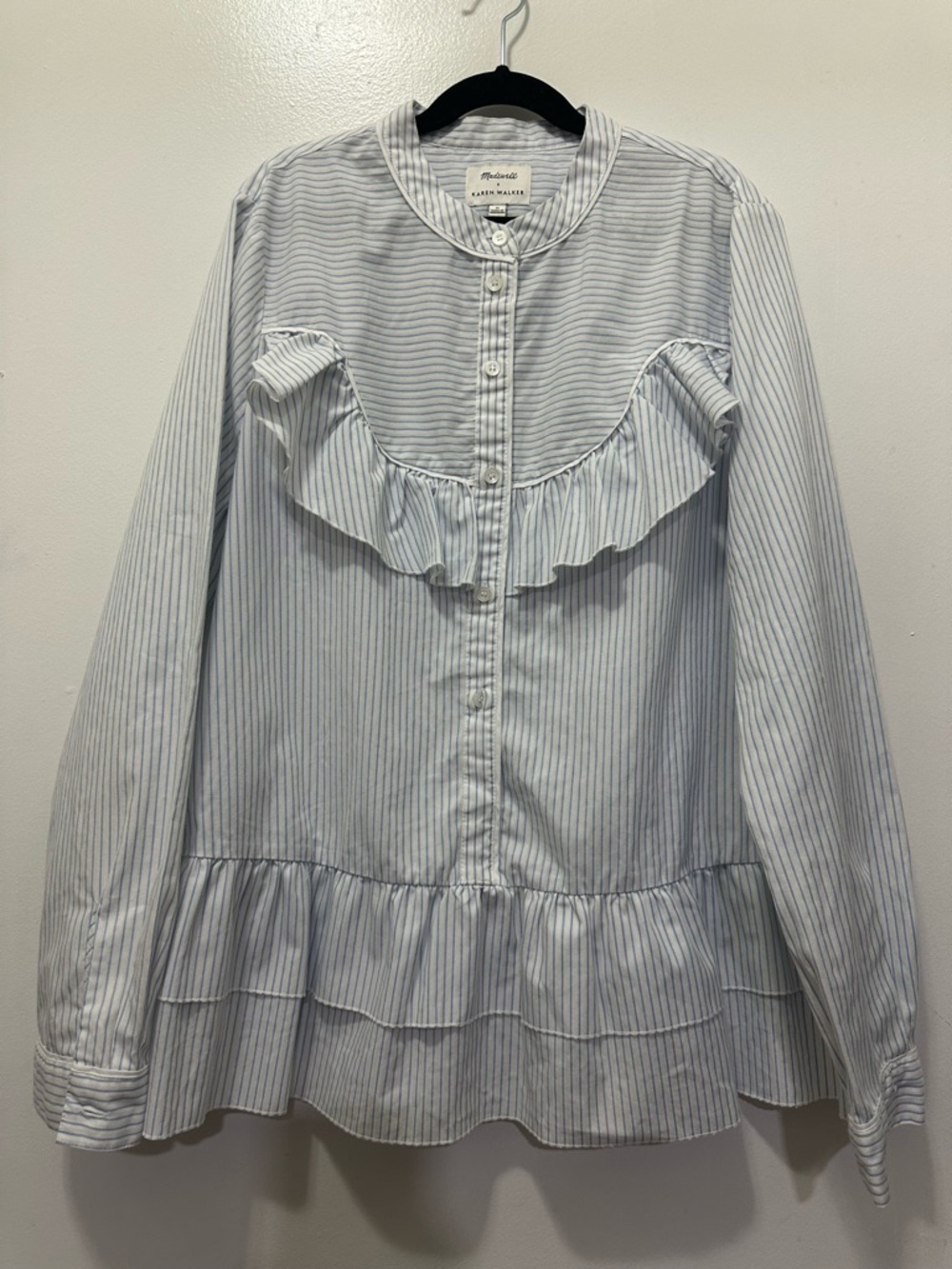 Madewell X Karen Walker Striped Ruffle Annie Shirt Sz M - Picture 2 of 9